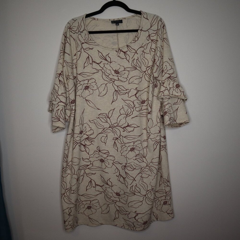Bobeau Knee-Length Dress with Ruffle Sleeve, 1X